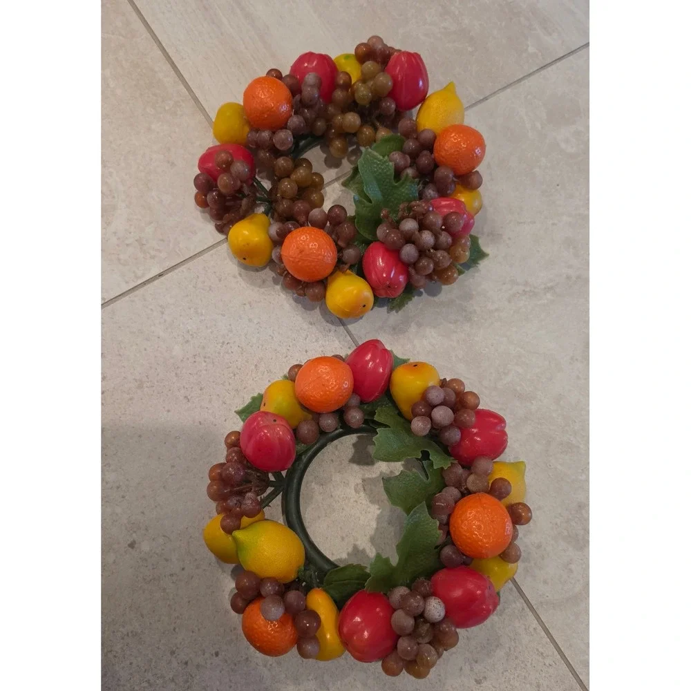 VTG 1970's Faux Fruit Candle Rings Set 2 Grapes Lemons Oranges Decor Cottagecore